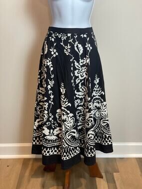 Magic Black White Boho Cotton Midi Full Skirt Size M